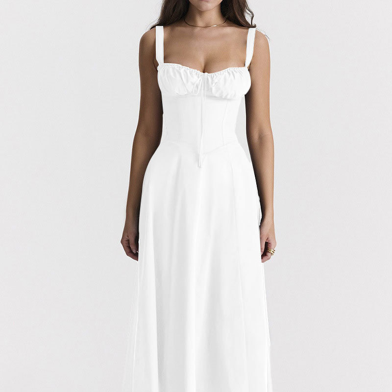 Women's Sleeveless Spaghetti Strap French Dress with Waist