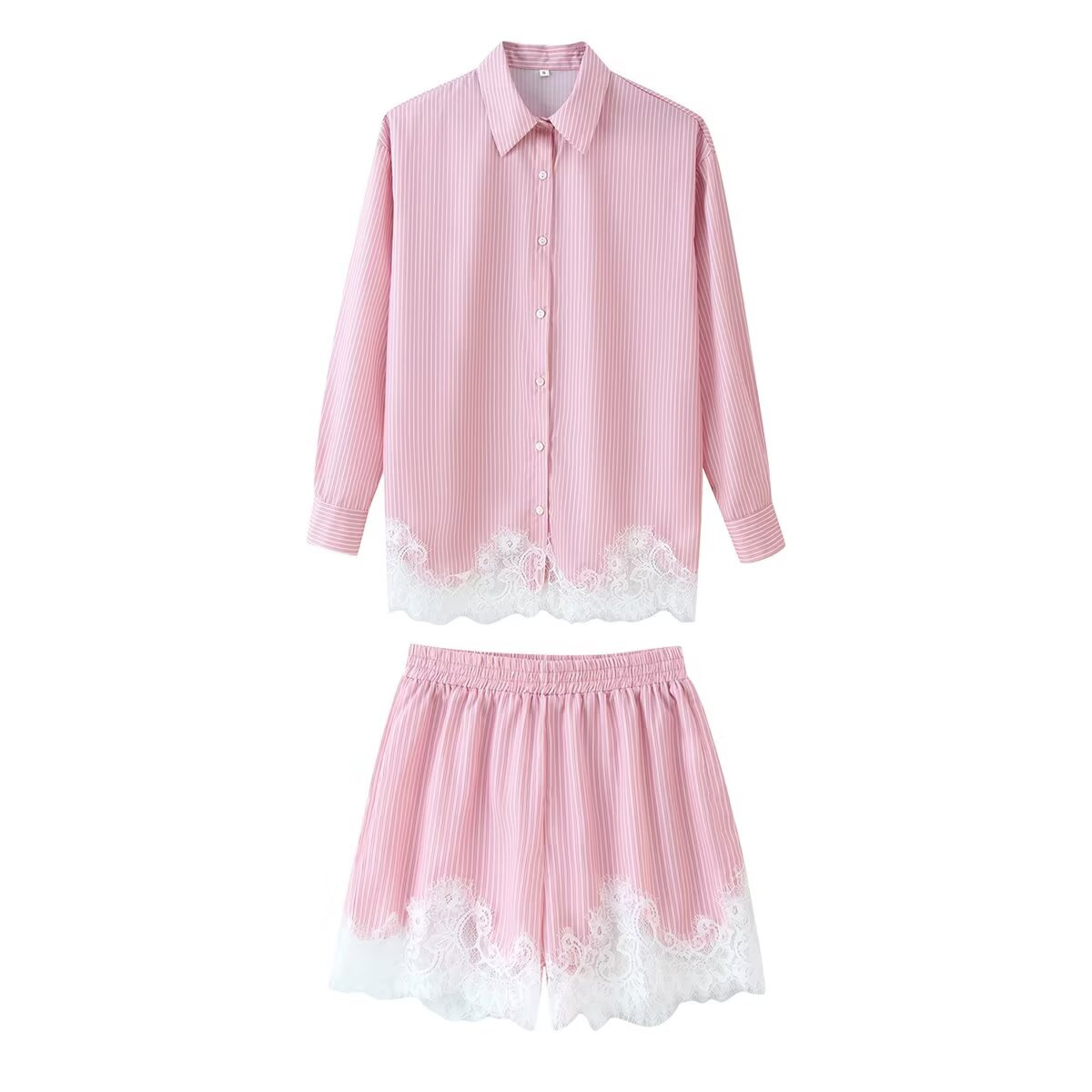 Women's Lace-Trim Shirt and Shorts Set Casual Two-Piece Outfit