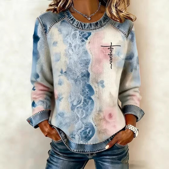 Women's Floral Botanical Print Crewneck Sweatshirt