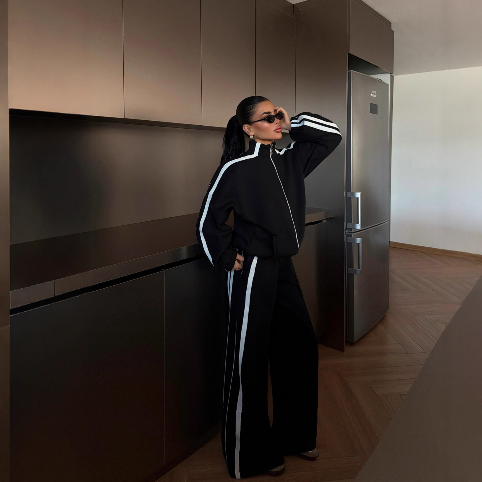 Women's Colorblock Long Sleeve Casual Two-Piece Sweatsuit Cotton Blend