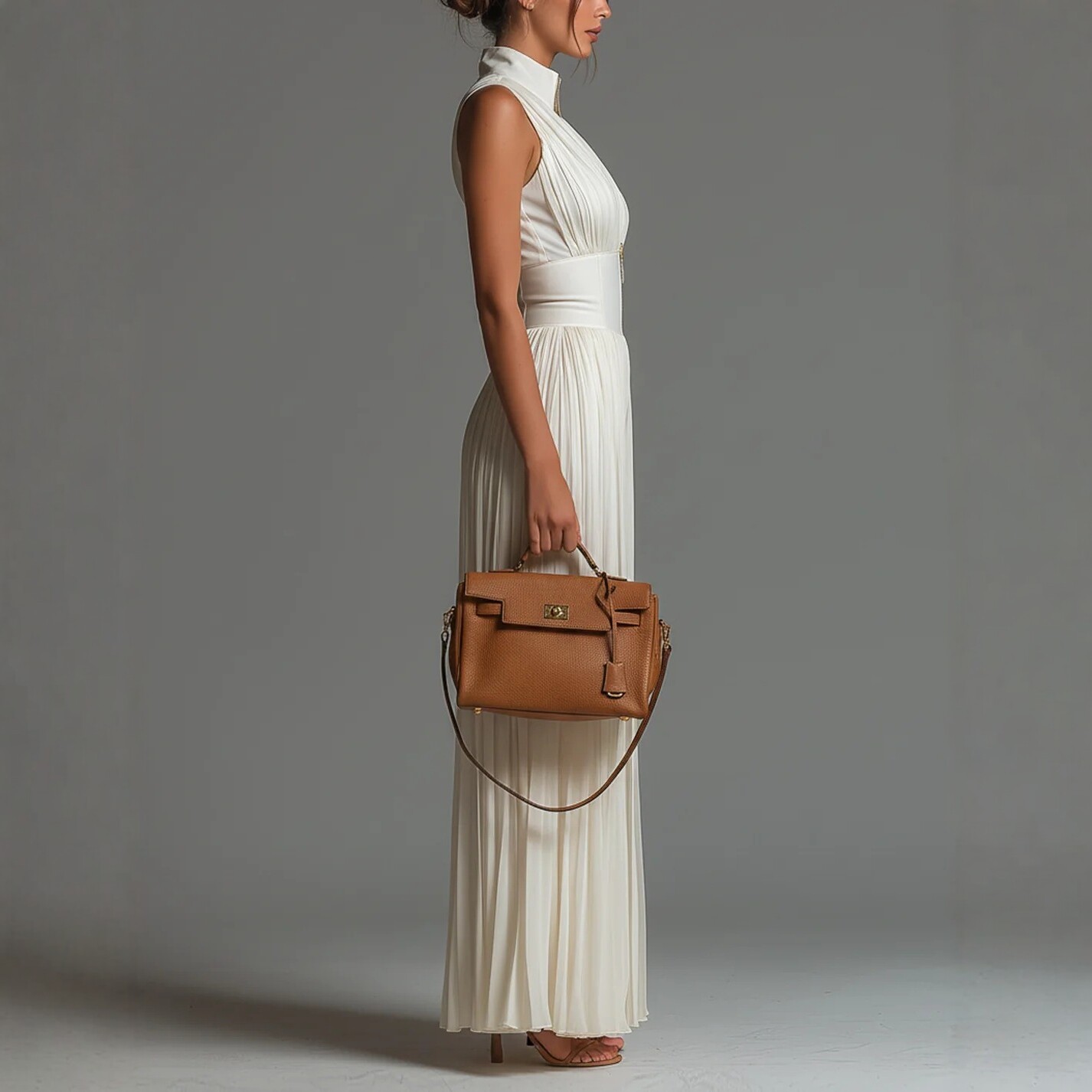 White Pleated Halter Wide-Leg Jumpsuit for Women