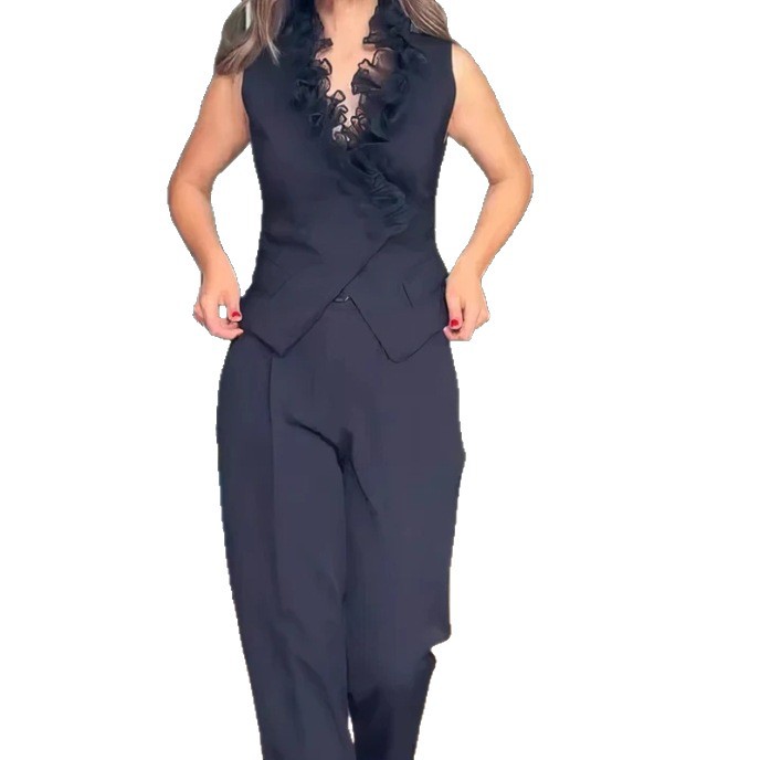 Women's Sleeveless 3D Floral Top and Pants Two-Piece Set