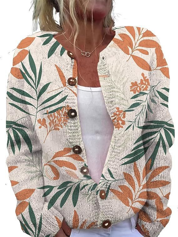 Women's Winter Graphic Print Faux Sweater Cardigan with Button Front