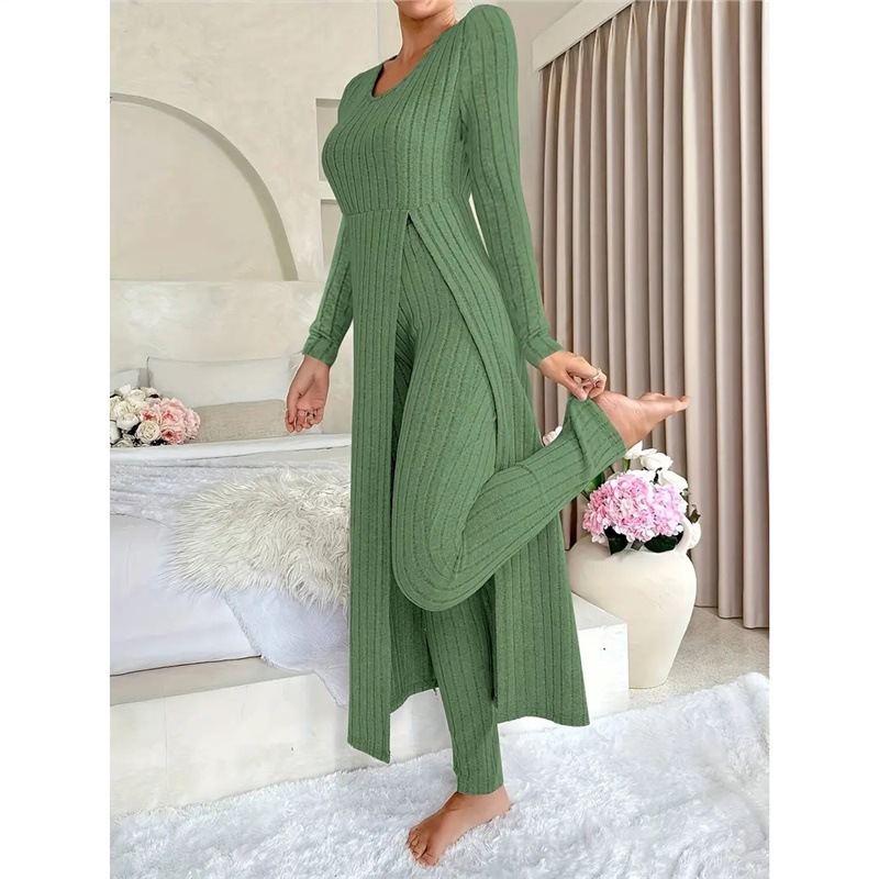 Women's Two-Piece Long Split Top and Pants Set