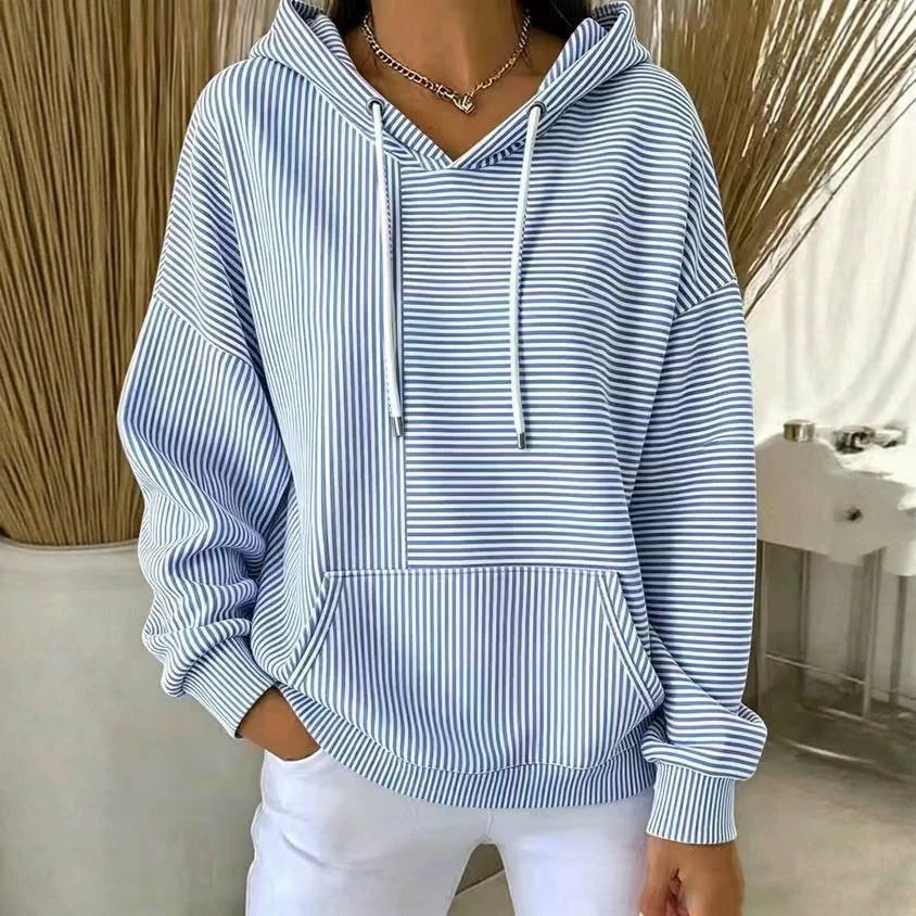 Women's Striped Line Print Casual Hoodie