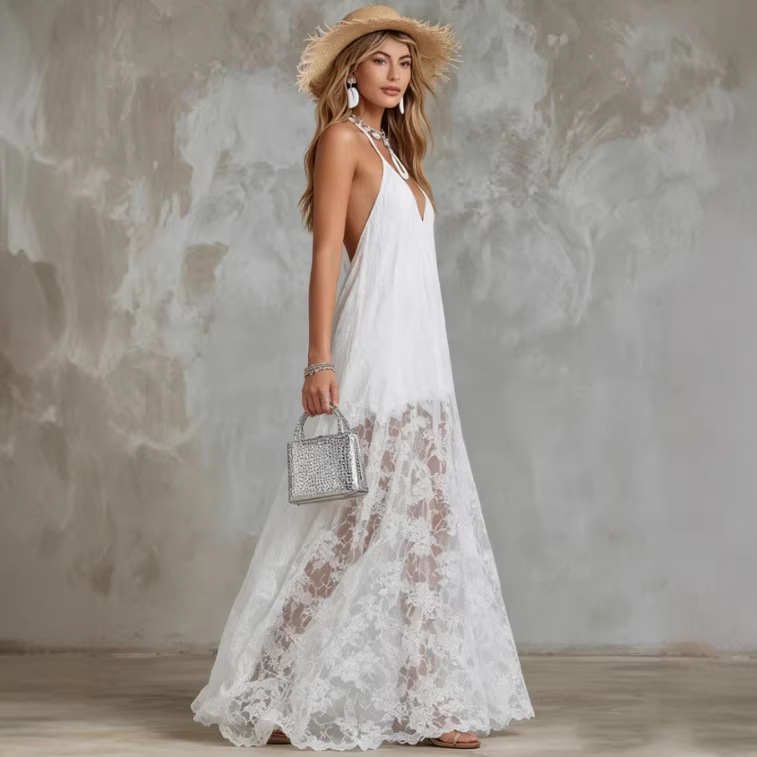 V-Neck Sleeveless Lace Maxi Dress