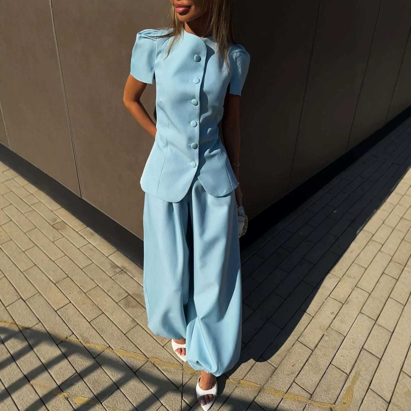 Women's Elegant Jacket and High-Waist Pants Set