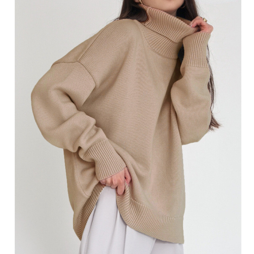 Solid Turtleneck Sweater Loose Knit Pullover