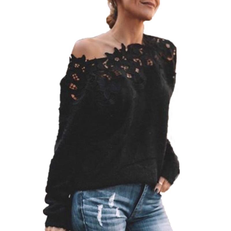 Lace-Trim Off-Shoulder Long-Sleeve Knit Top