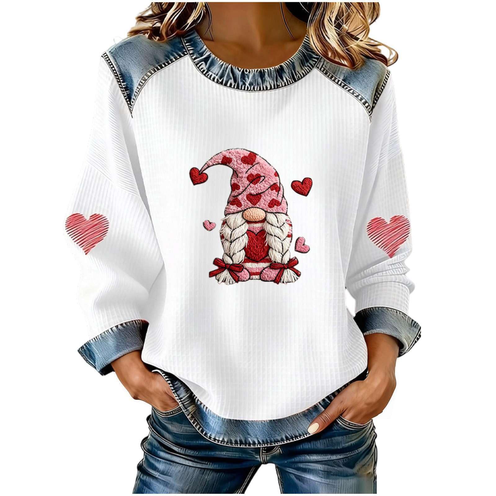 Women's Heart Print Crewneck Sweatshirt