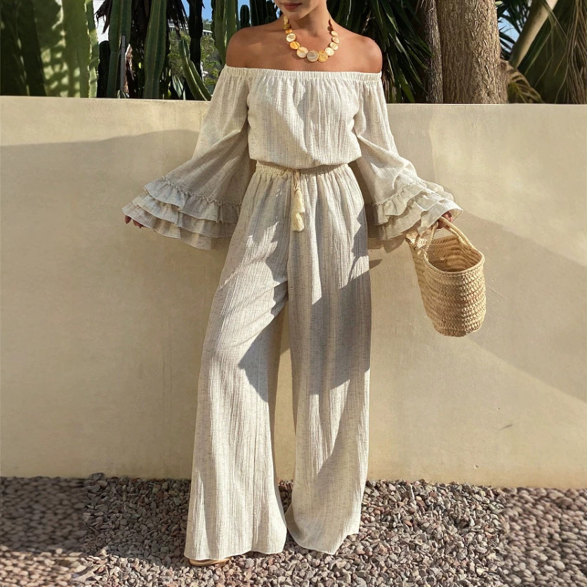 Off-Shoulder Ruffle Two-Piece Vacation Set