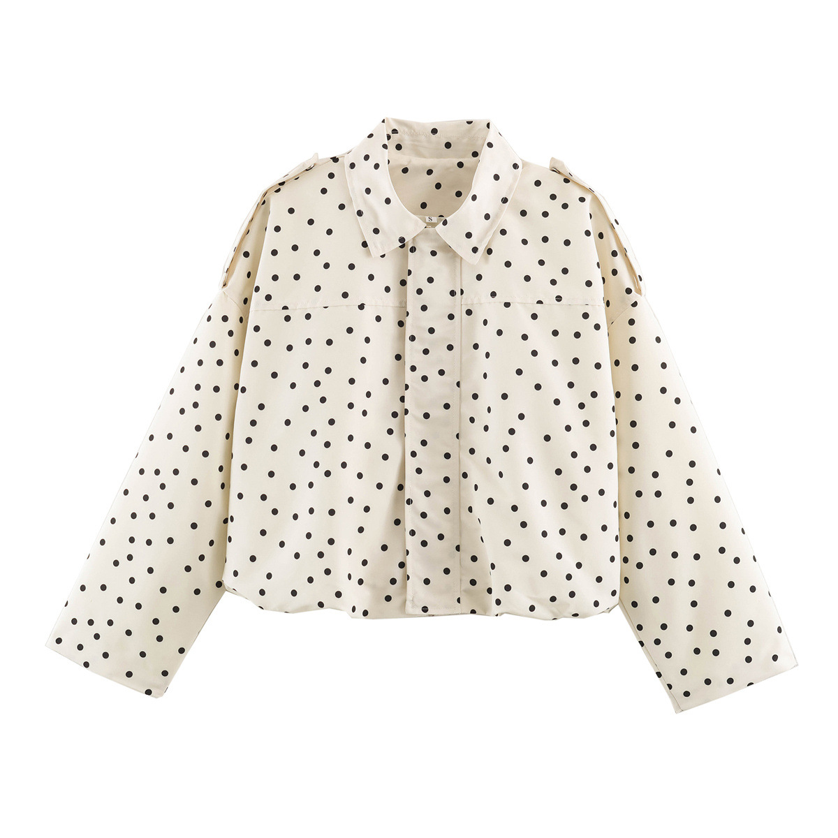 Women's Polka Dot Zip-Up Jacket, Relaxed Fit, Polyester, Beige/Brown
