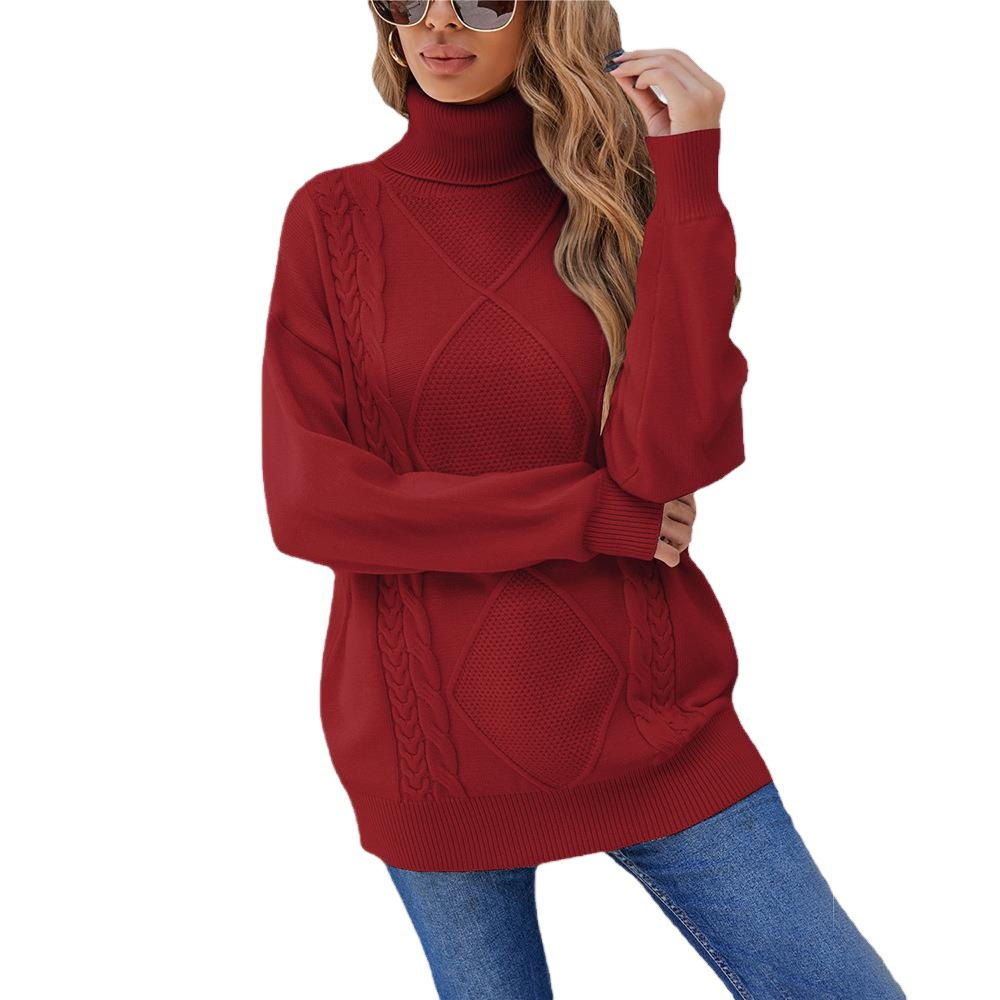 Women's Turtleneck Cable Knit Pullover Sweater Plus Size Loose Fit