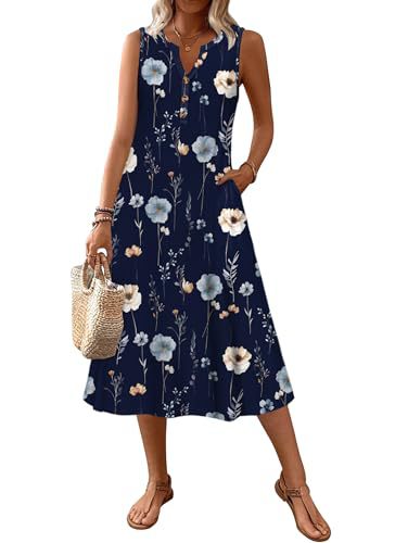 Women's Retro Striped Sleeveless Midi Dress Casual Fit