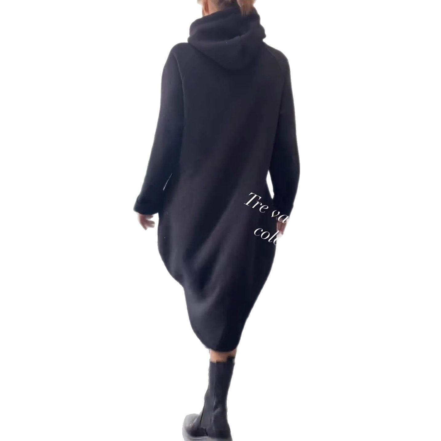 Loose Solid Color Hooded Long Sleeve Sweatshirt Dress