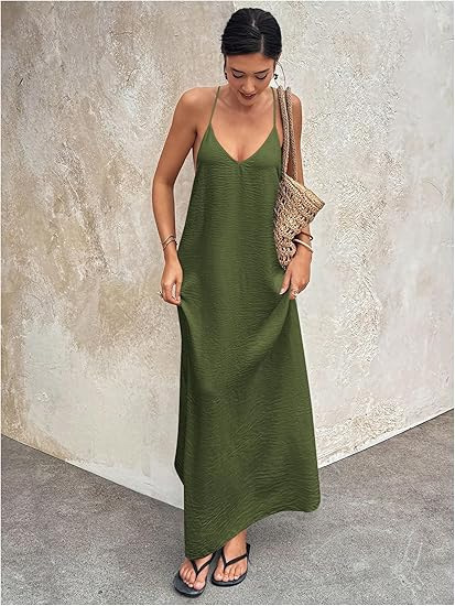Women's Sleeveless Backless Cutout Cami Long Dress