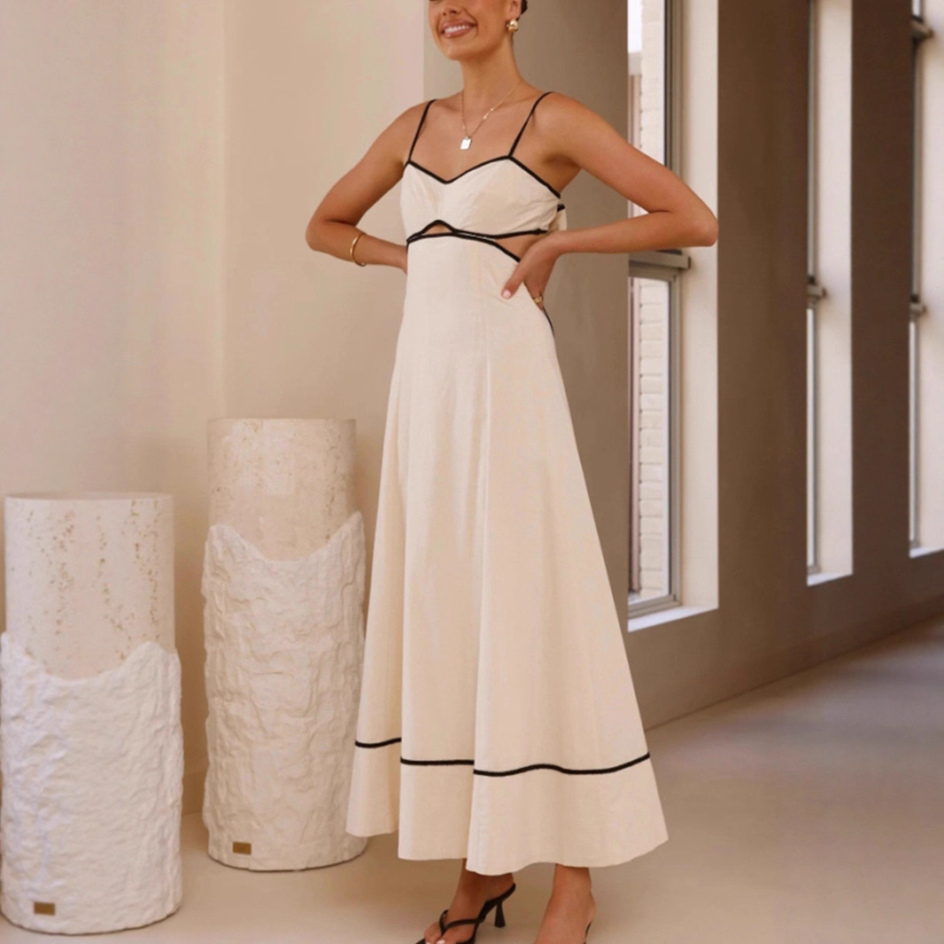 Women's Sleeveless Backless Patchwork Midi Dress