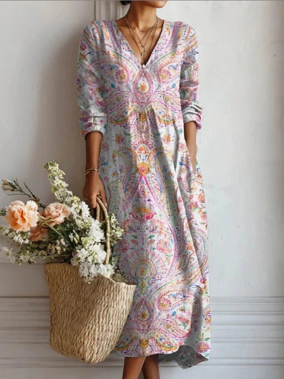 Women's Floral Paisley Print Ruched Bodycon Midi Dress