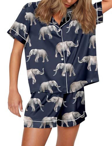 Women's Cuban Collar Animal Print Short Sleeve Shirt Set Casual Summer