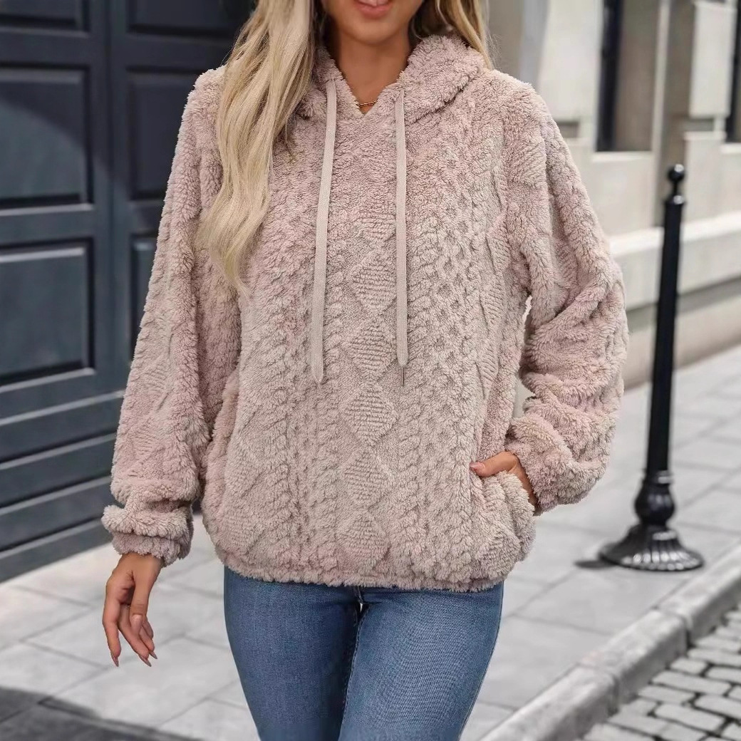 Women's Fuzzy Jacquard Hooded Pullover Sweatshirt