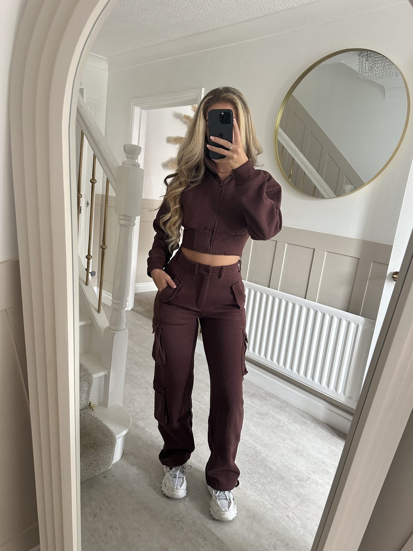 Women's Stand Collar Zip Cardigan & Multi-Pocket Pants Set