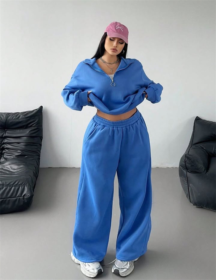 Women's Half-Button Pullover Hoodie and Pants Two-Piece Set