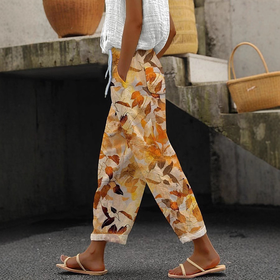 Women's Striped & Floral Print Straight-Leg Casual Pants