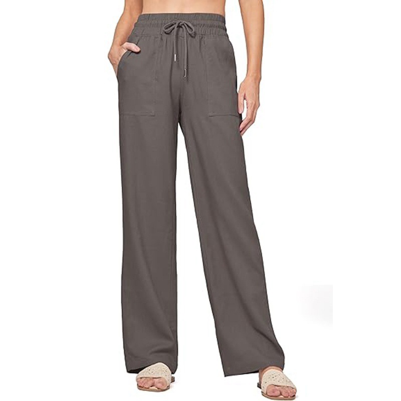 Women's Cotton Linen High Waist Straight Leg Wide Leg Pants