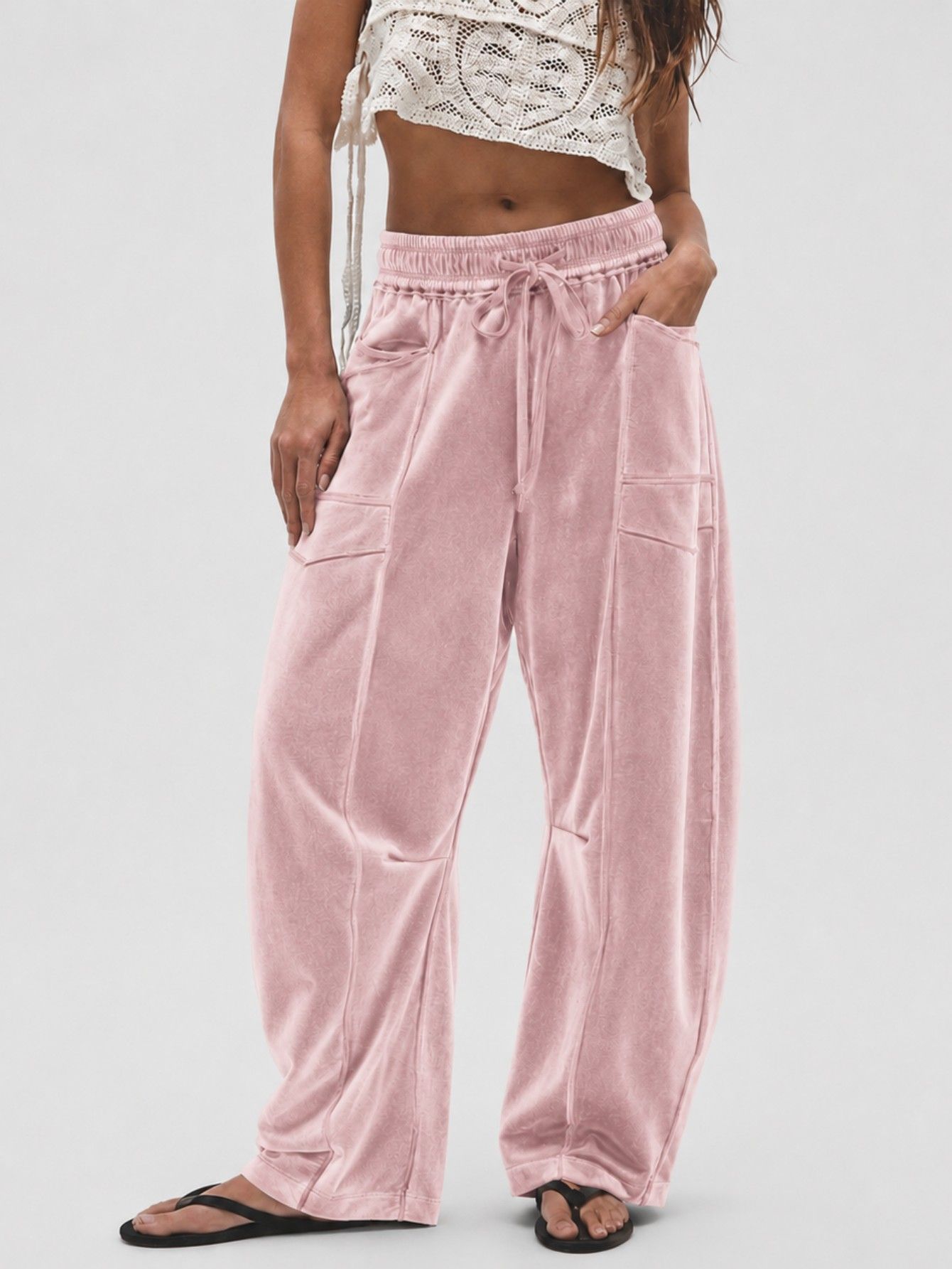 Women's Wide-Leg Velvet Pants with Drawstring Casual Loose Fit