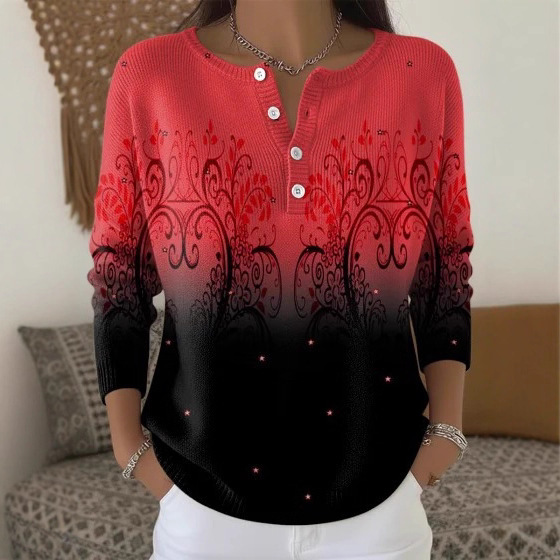 Button Long Sleeve Sweatshirt with 3D Print Casual Pullover