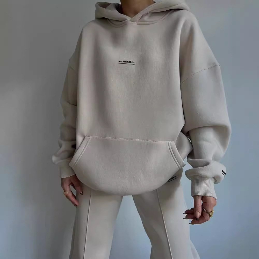 Women's Fleece-Lined Hoodie and Pants Set with Print