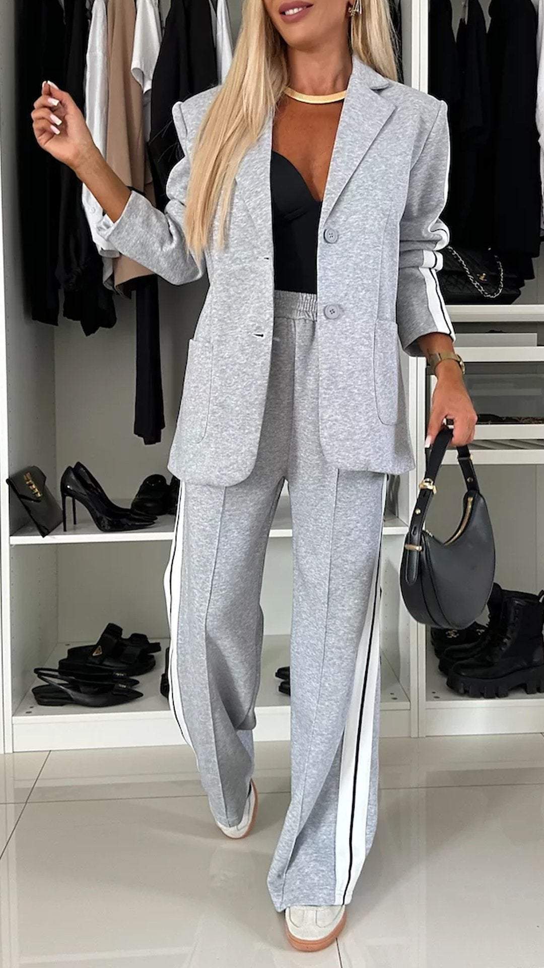 Women's Long Sleeve Collared Casual Blazer Pants Set