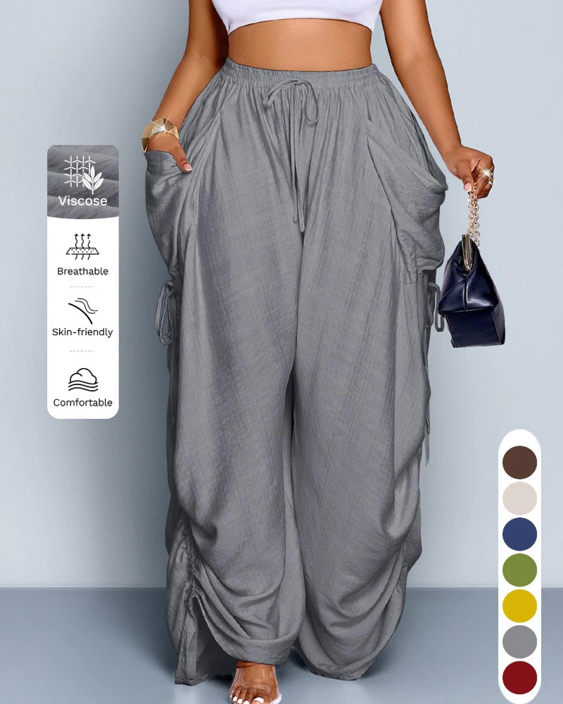 Women's Plus Size High Waist Harem Pants Cotton Linen Drawstring Big Pockets Vintage Punk