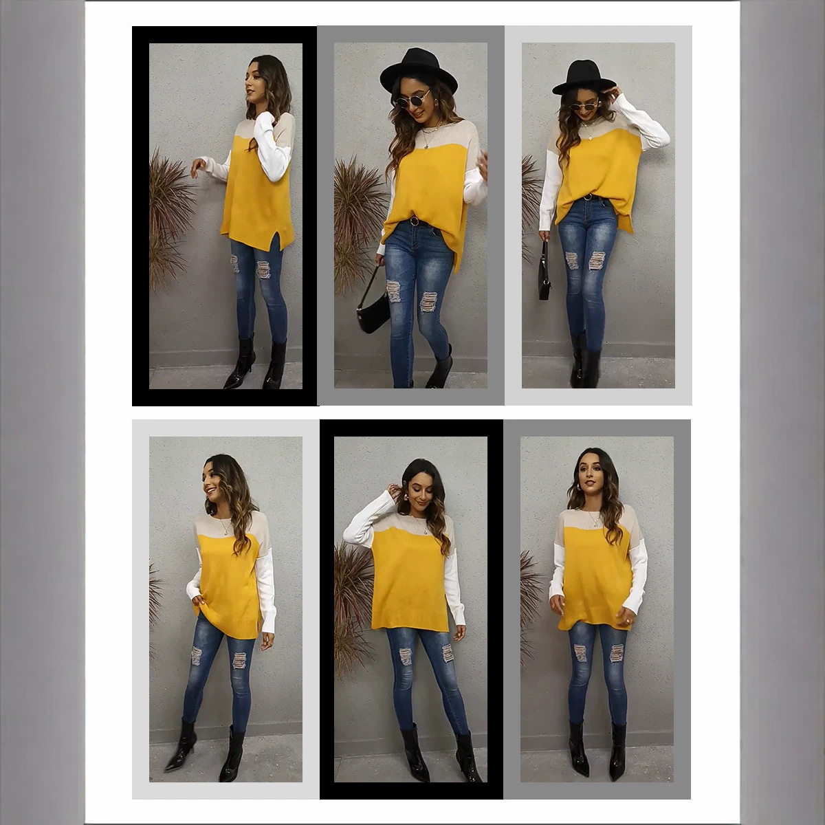 Women's Color Block Knit Pullover Sweater