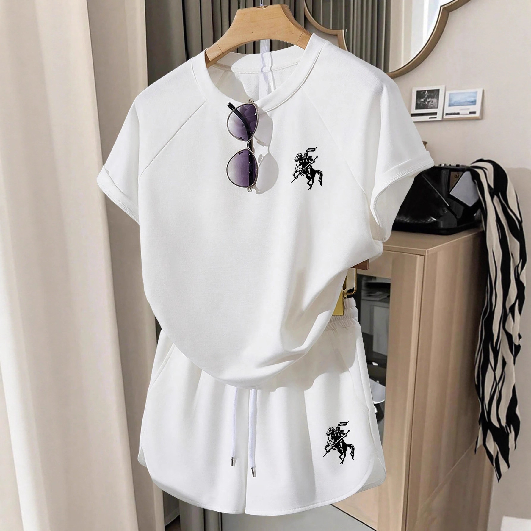 Embroidered Short-Sleeve Tie-Front Top & Pocket Shorts Set