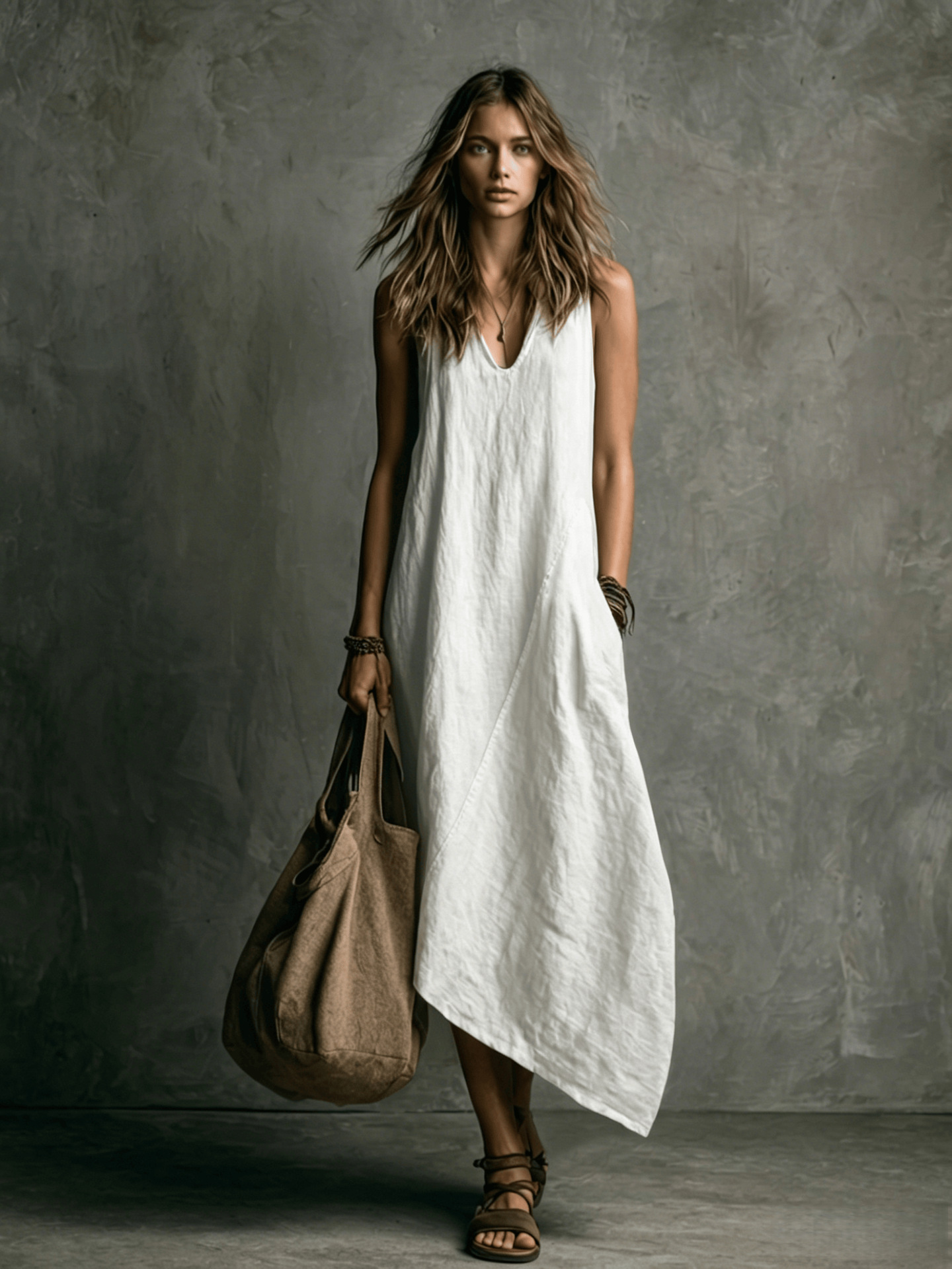 Sleeveless Colorblock Midi Dress with Pockets Linen Blend Vacation Casual
