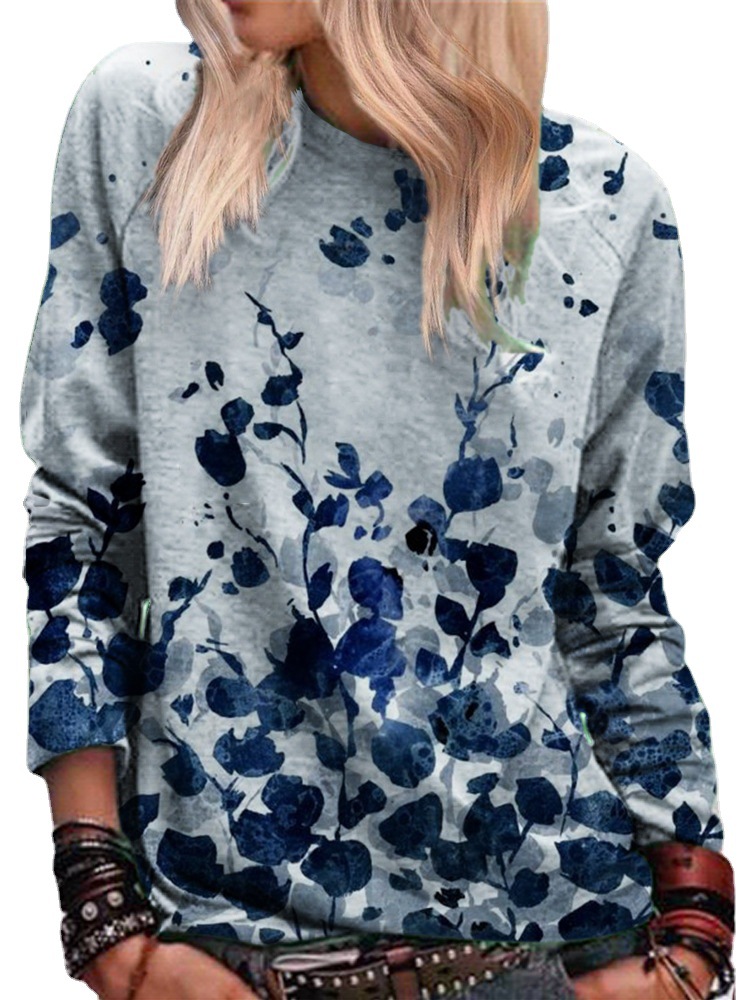Women's Floral Print Long Sleeve Pullover Hoodie