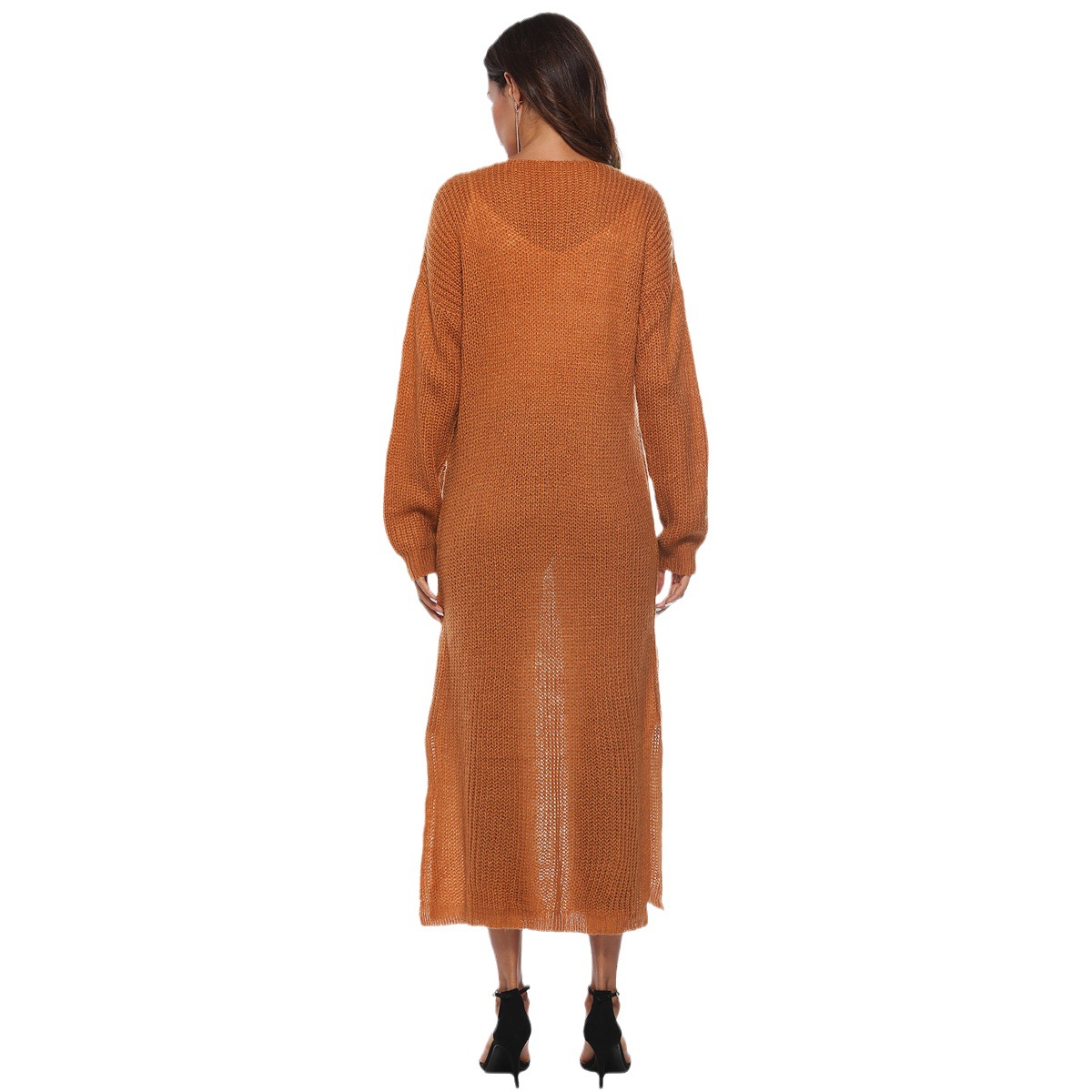 Mohair Cardigan Women's Long Open Front Split Pocket Sweater Coat