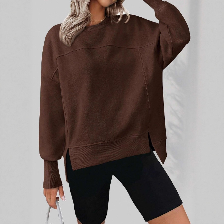 Women's Crewneck Long-Sleeve Split Loose Casual Pullover Sweatshirt