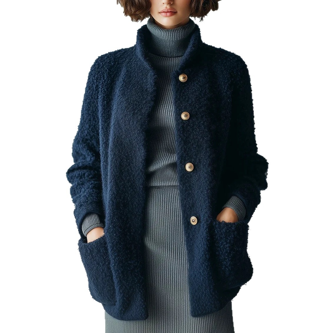 Women's Fuzzy Button-Up Cardigan Solid Color Loose Fit