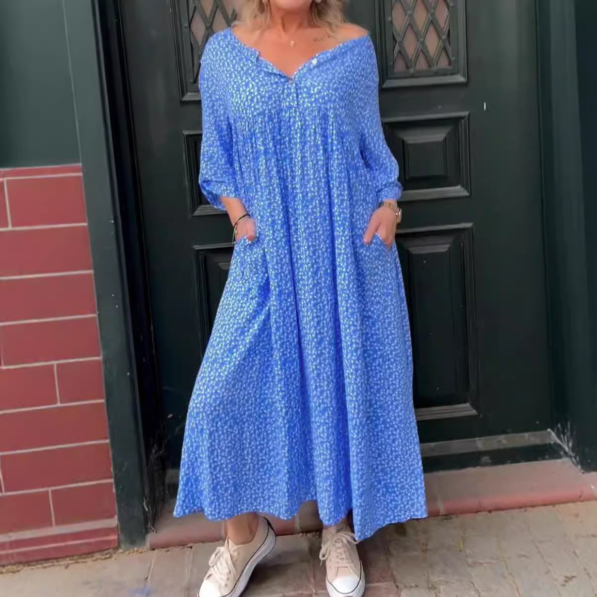 Women's Floral Button Long Sleeve Dress