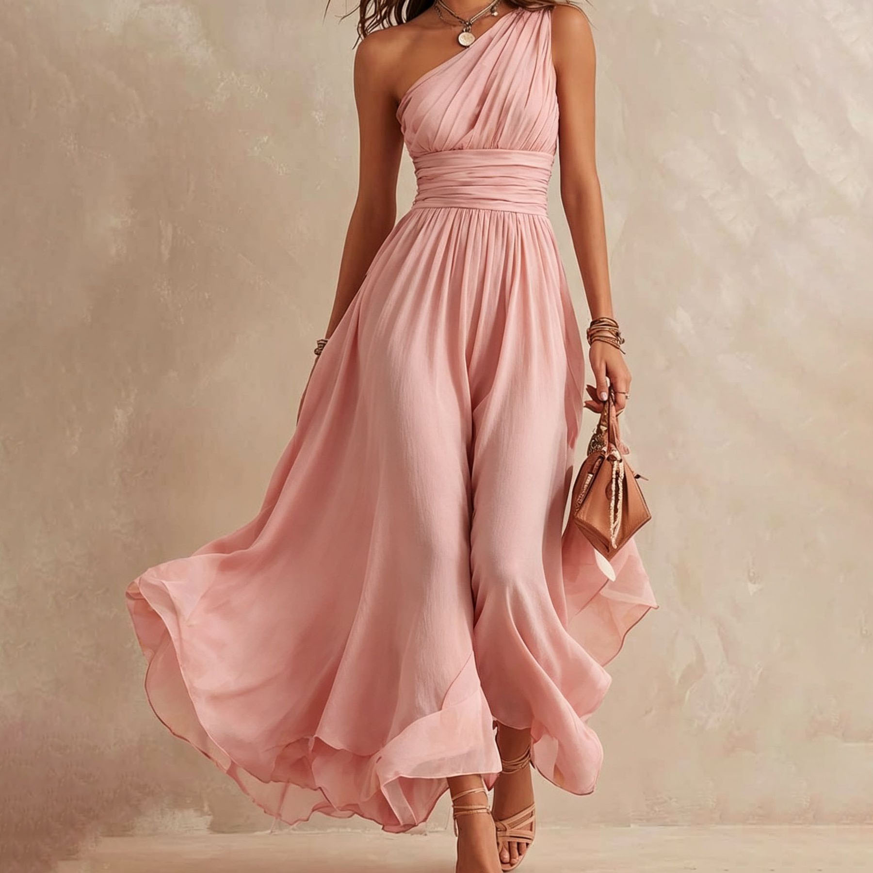 Women's Summer Halter Neck Solid Color Long Dress
