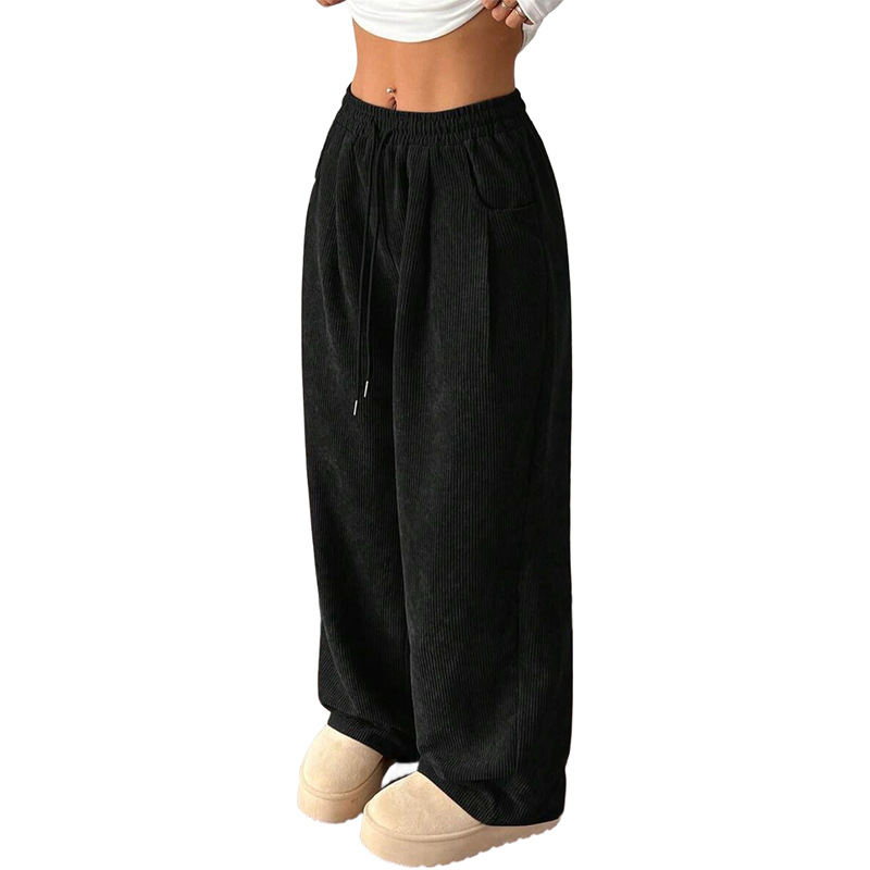 Corduroy Wide-Leg Casual Pants for Women, Loose High-Waist Streetwear