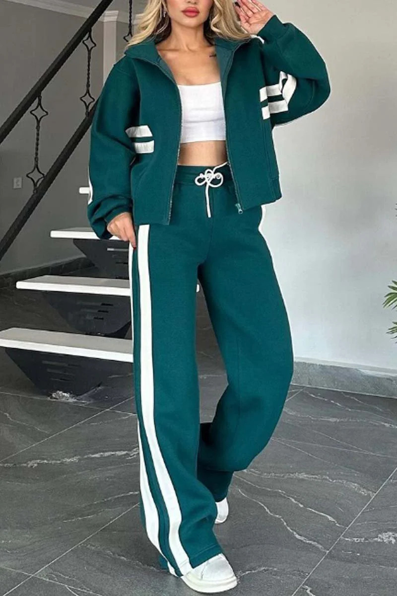 Y2K Striped Zip-Up Hoodie and Pants Set Women's Casual Tracksuit
