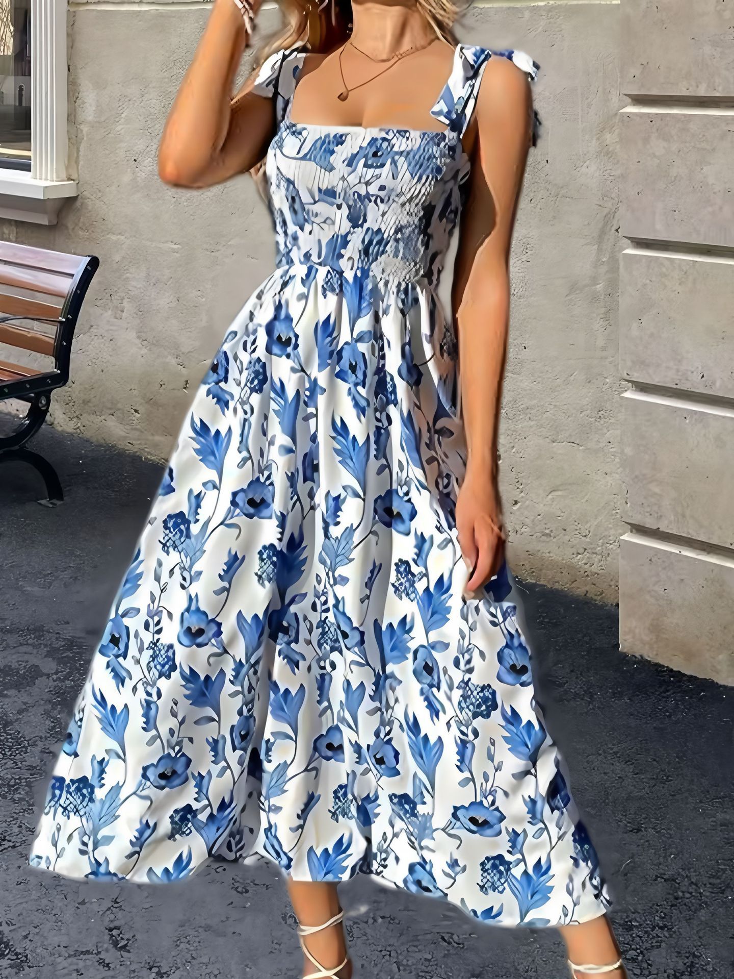 French Floral Print Tie-Strap Cami Dress