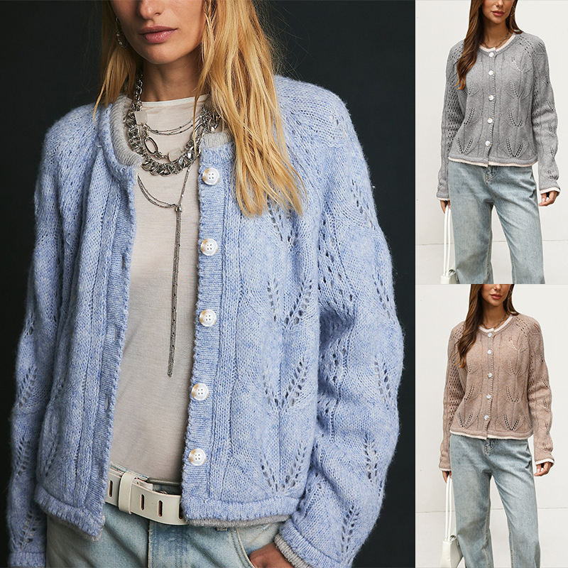 Women's Cropped Button-Front Knit Cardigan Sweater