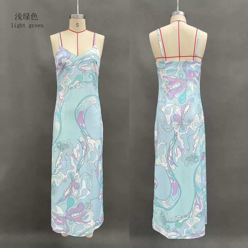 Women's Printed V-Neck Slit Cami Dress