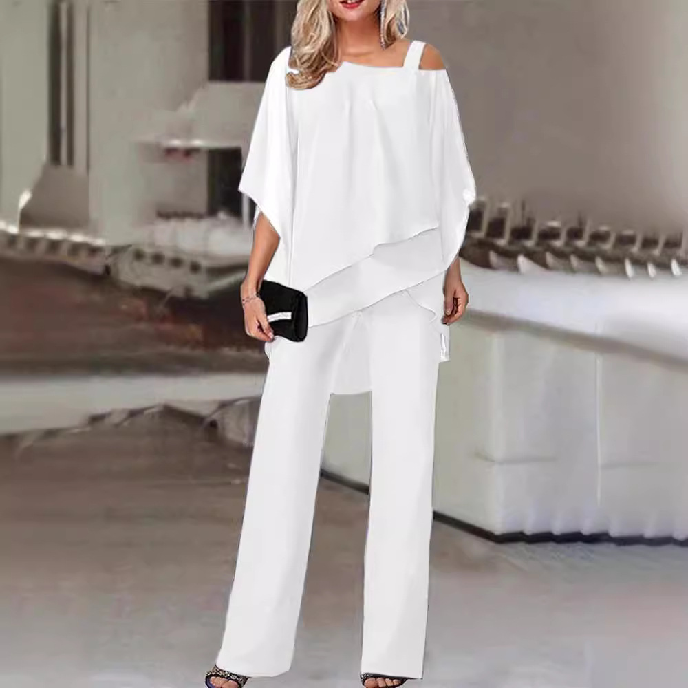 Batwing Sleeve Off-Shoulder Top and Pants Two-Piece Set