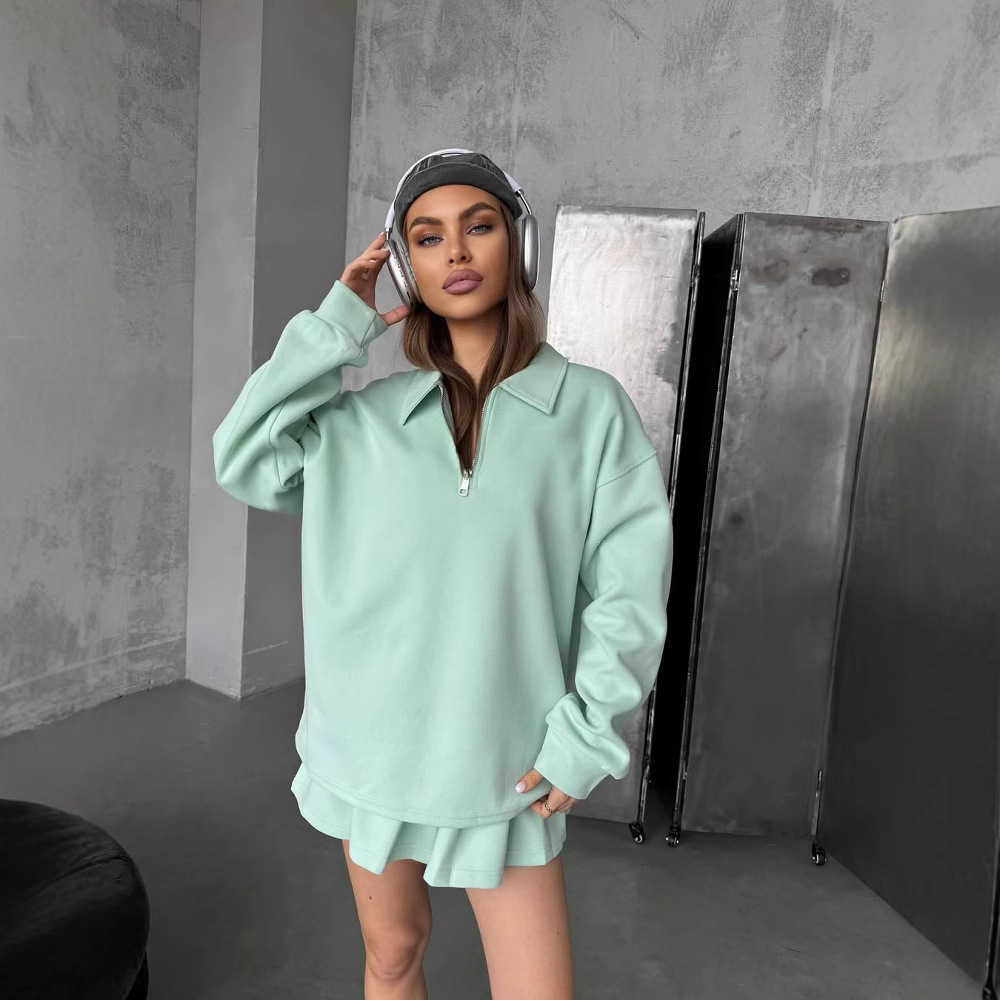 Women's Long-Sleeve Cardigan Hoodie & Mini Skirt Two-Piece Set