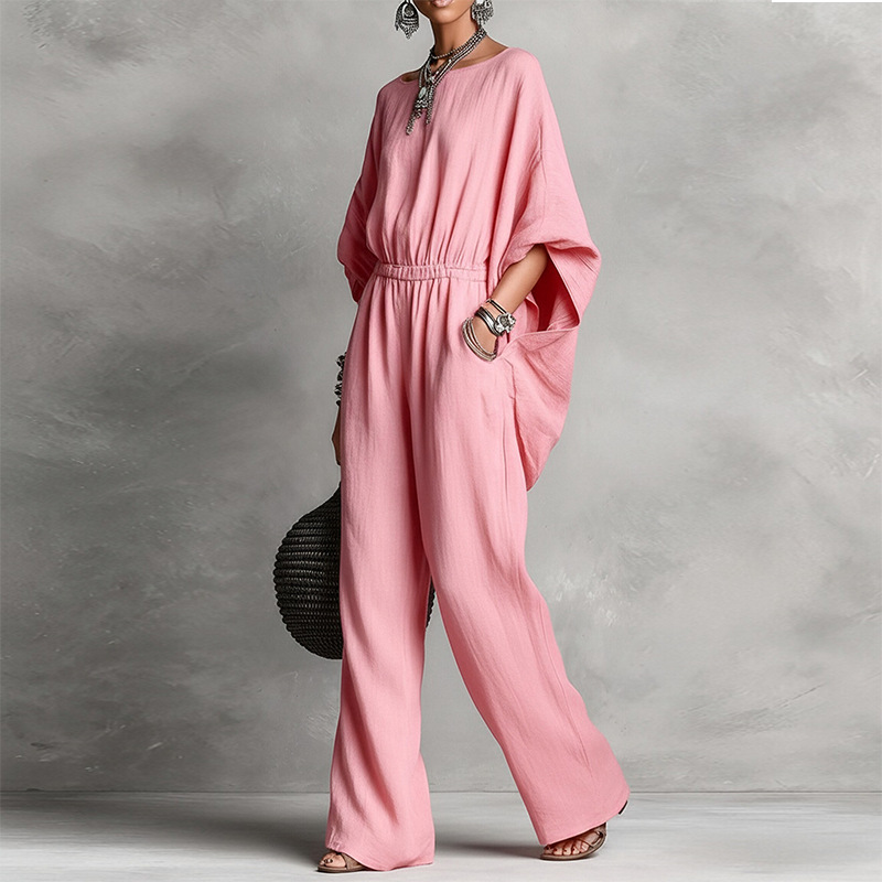 Women's High-Waist Wide-Leg Jumpsuit with Bell Sleeves